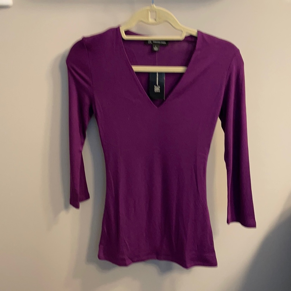 INC plum knit top three-quarter sleeves NWT